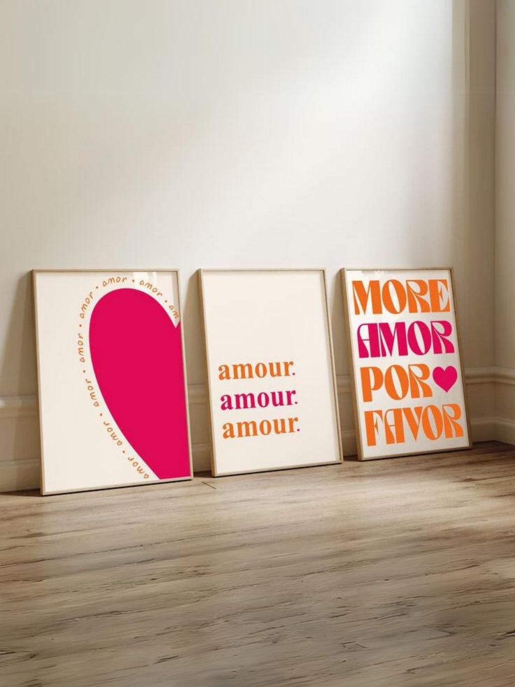 Kit 3 Quadros - More Amor Rosa e Laranja